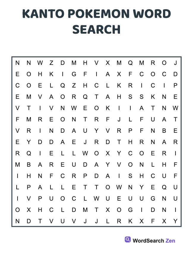 Kanto Pokemon Word Search