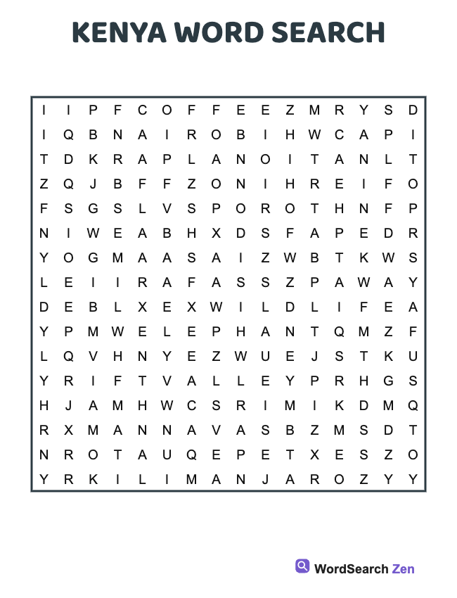 Kenya Word Search