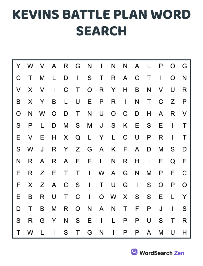 Kevins Battle Plan Word Search