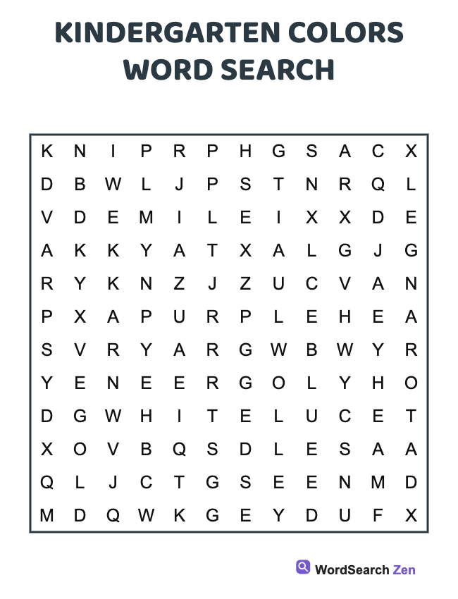 Kindergarten Colors Word Search