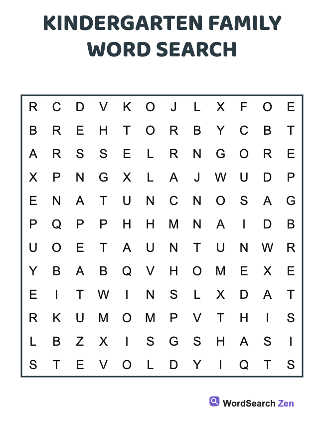 Kindergarten Family Word Search