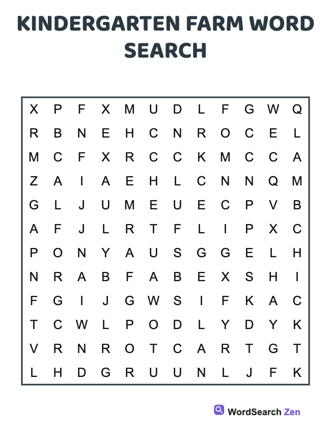 Kindergarten Farm Word Search