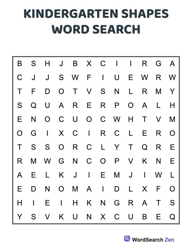 Kindergarten Shapes Word Search
