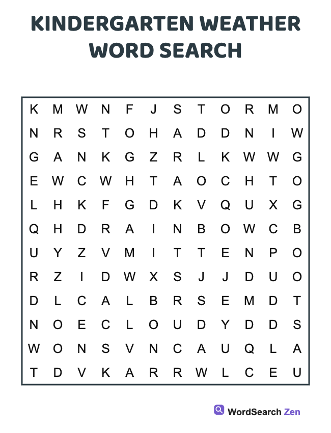 Kindergarten Weather Word Search