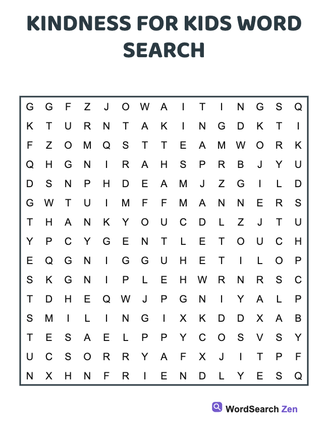 Kindness For Kids Word Search