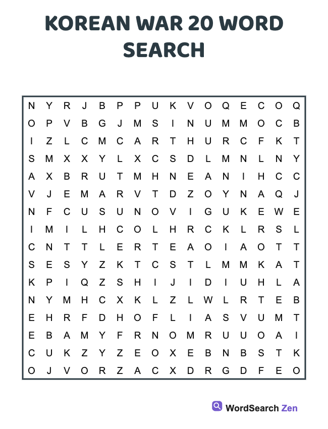 Korean War 20 Word Search