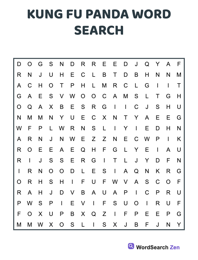 Kung Fu Panda Word Search