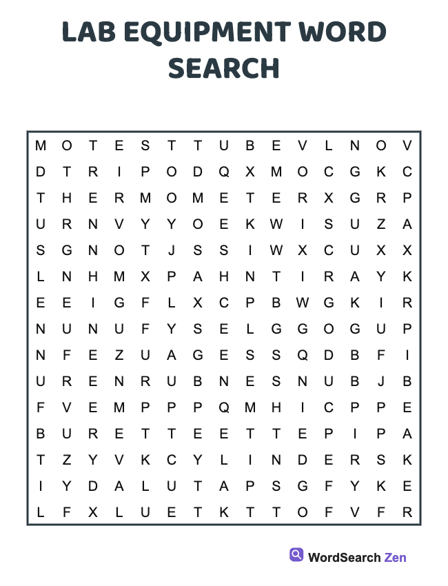 Lab Equipment Word Search
