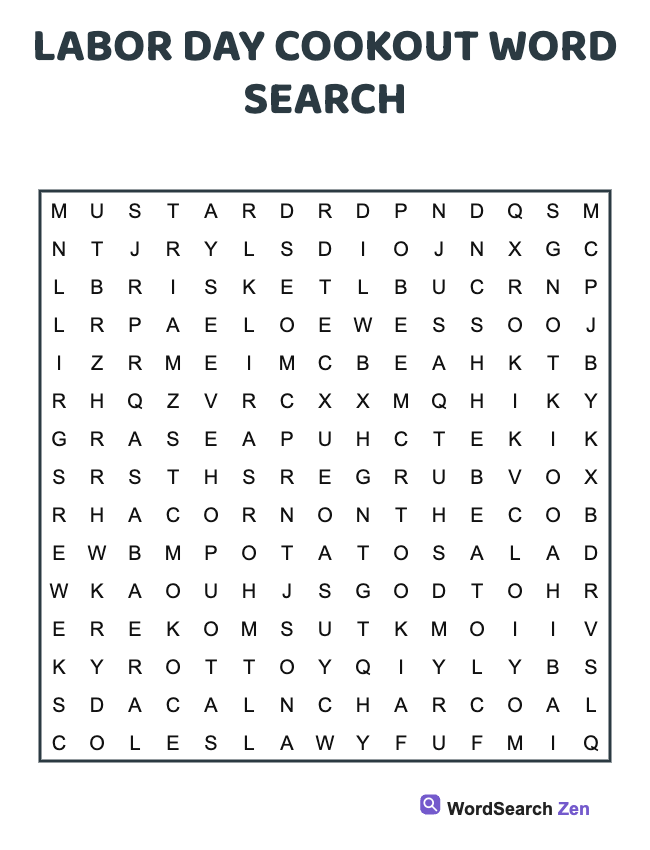 Labor Day Cookout Word Search