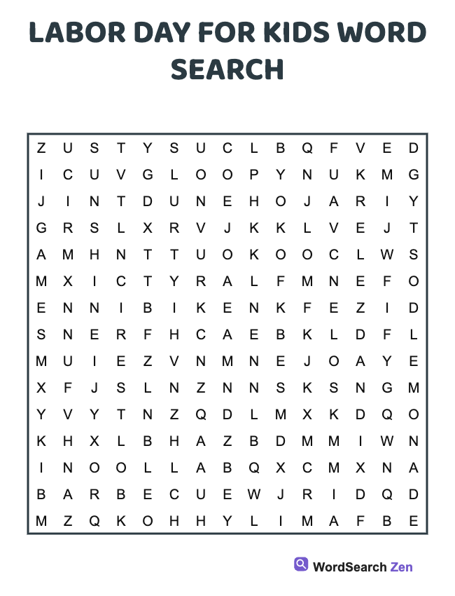 Labor Day For Kids Word Search