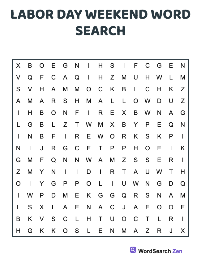 Labor Day Weekend Word Search