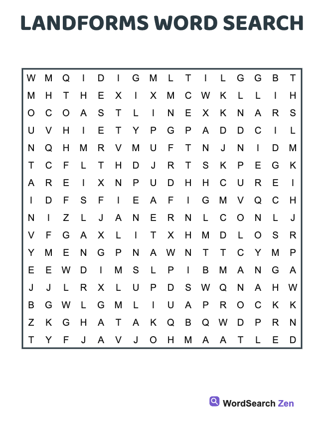 Landforms Word Search
