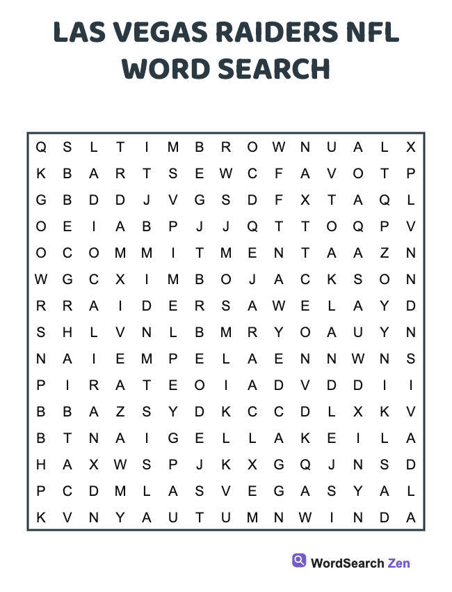 Las Vegas Raiders NFL Word Search
