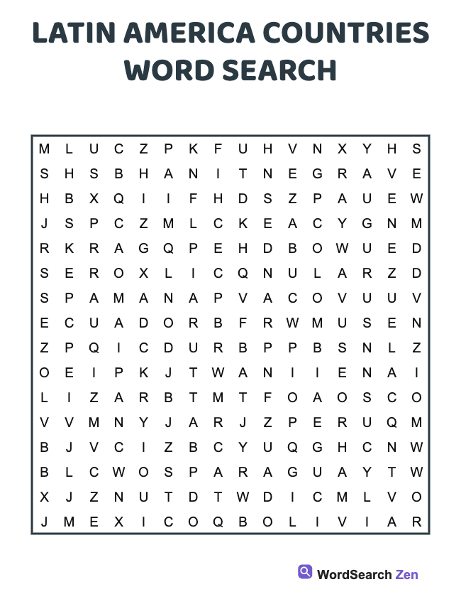 Latin America Countries Word Search