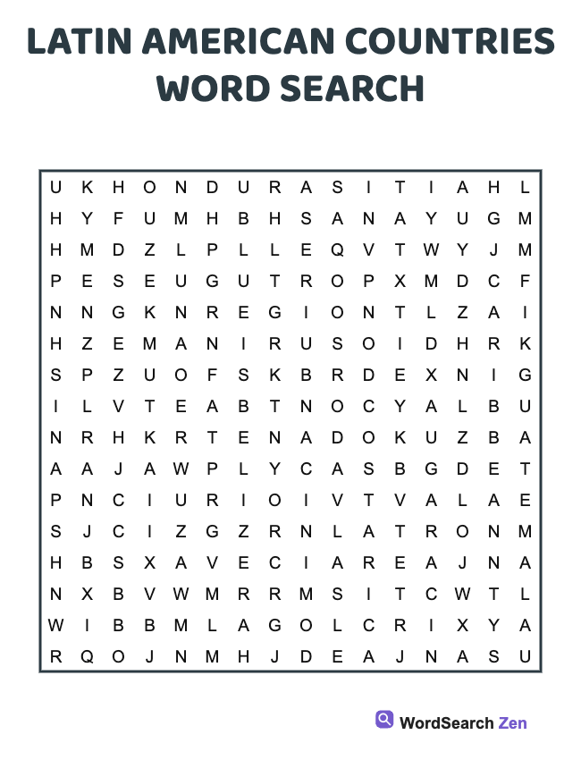 Latin American Countries Word Search