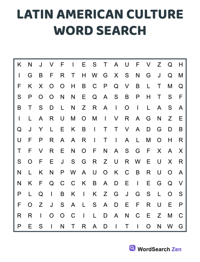 Latin American Culture Word Search