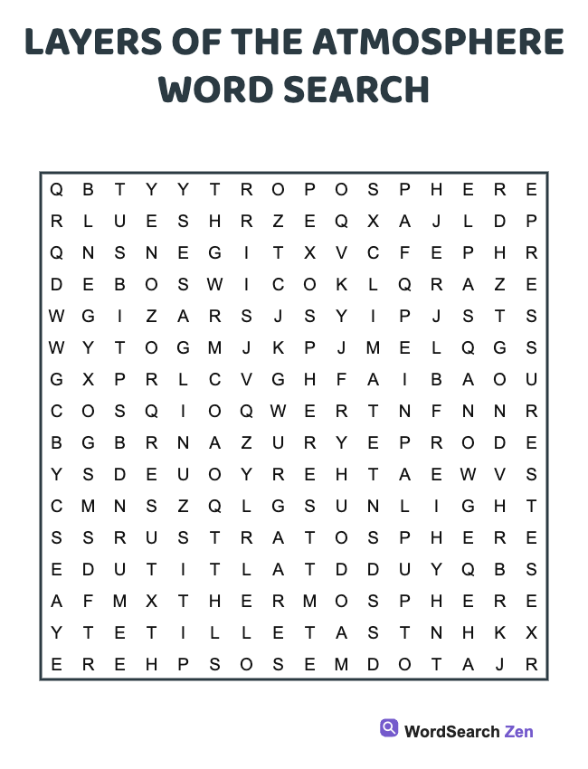 Layers Of The Atmosphere Word Search