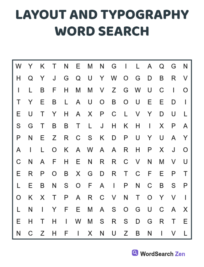 Layout and Typography Word Search printable puzzle sheet
