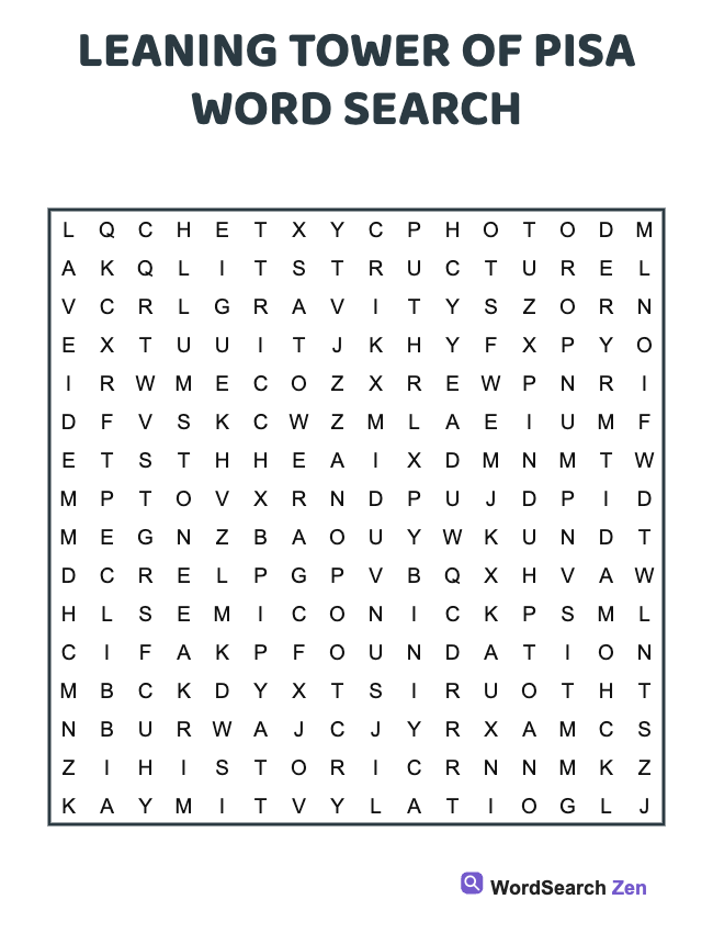 Leaning Tower Of Pisa Word Search