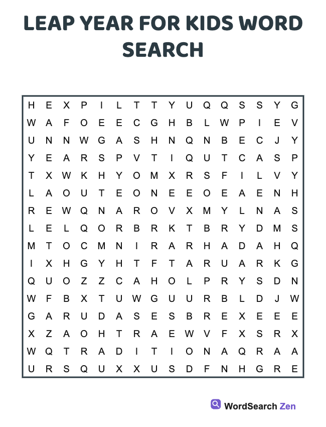 Leap Year For Kids Word Search