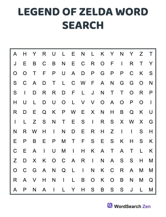 Legend Of Zelda Word Search