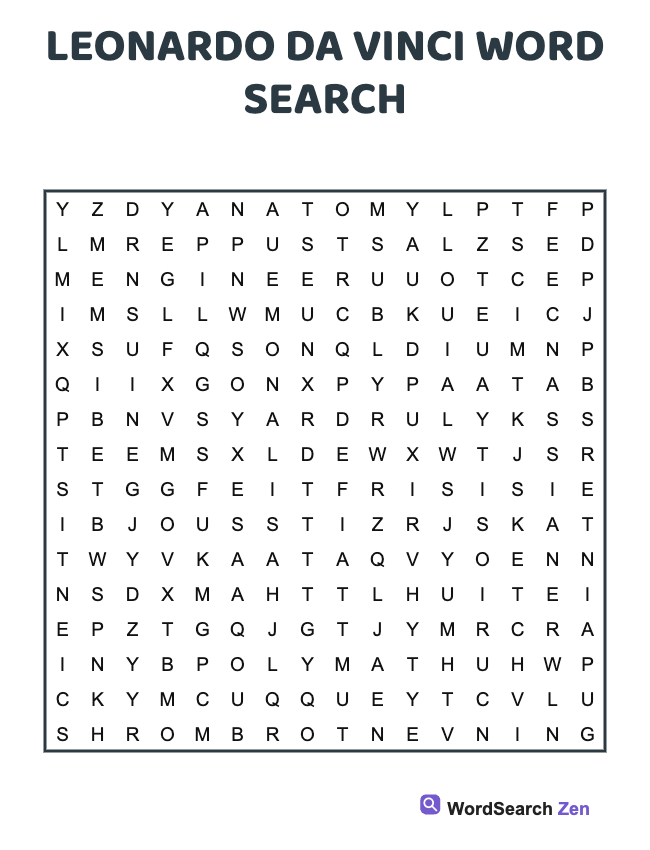 Leonardo Da Vinci Word Search