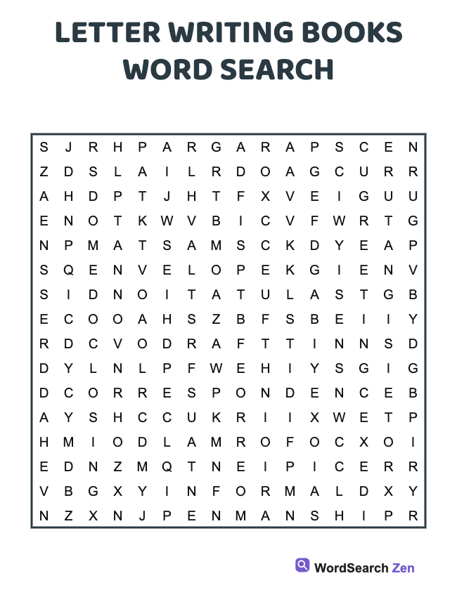 Letter Writing Books Word Search