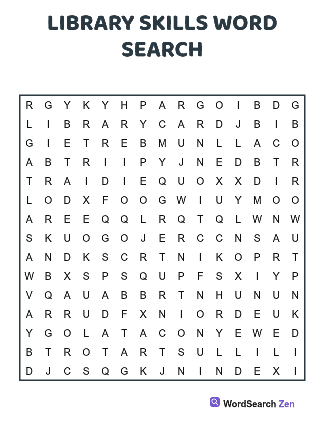 Library Skills Word Search printable puzzle sheet