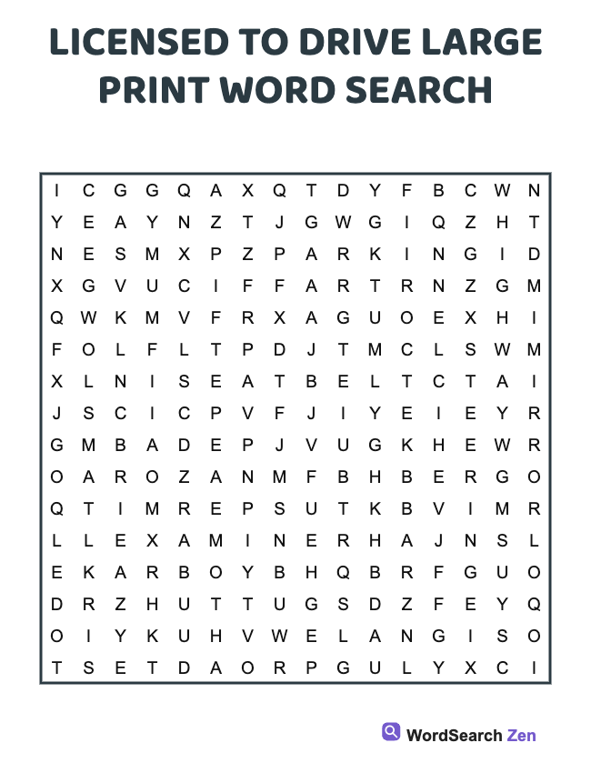 Licensed To Drive Large Print Word Search