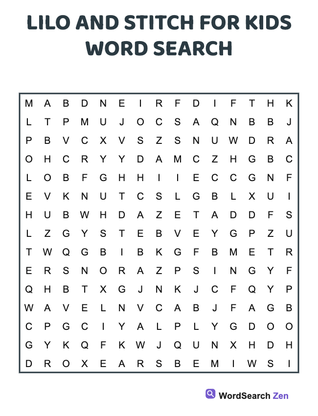Lilo And Stitch For Kids Word Search