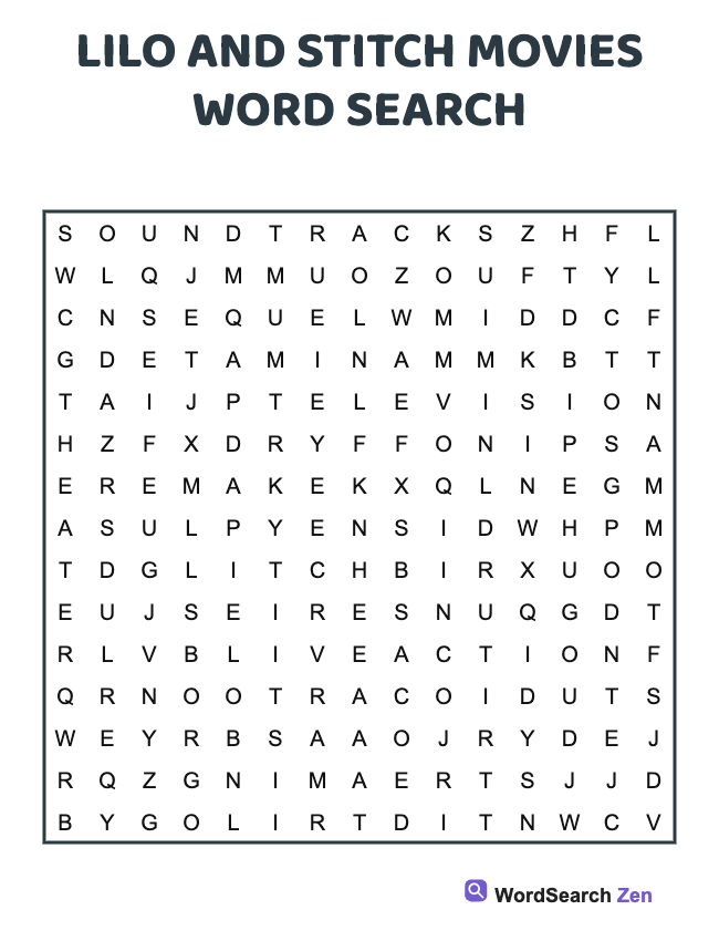 Lilo And Stitch Movies Word Search