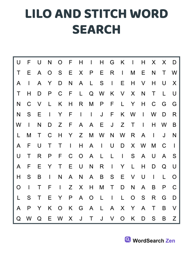 Lilo And Stitch Word Search