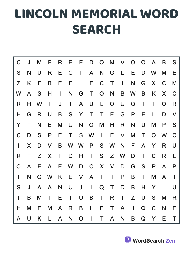 Lincoln Memorial Word Search