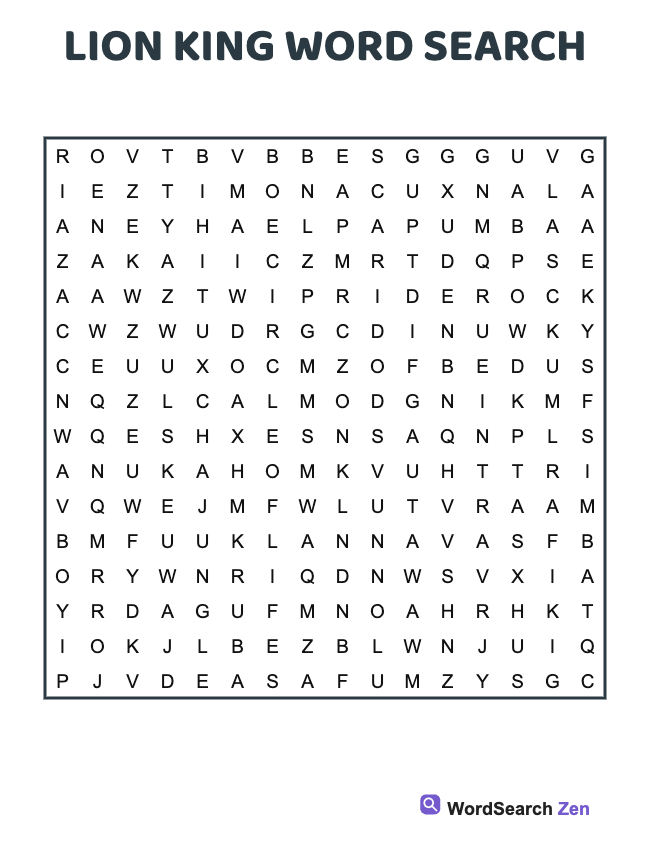 Lion King Word Search