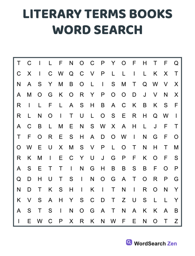 Literary Terms Books Word Search