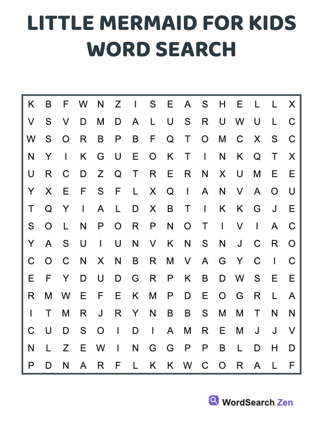 Little Mermaid for Kids Word Search