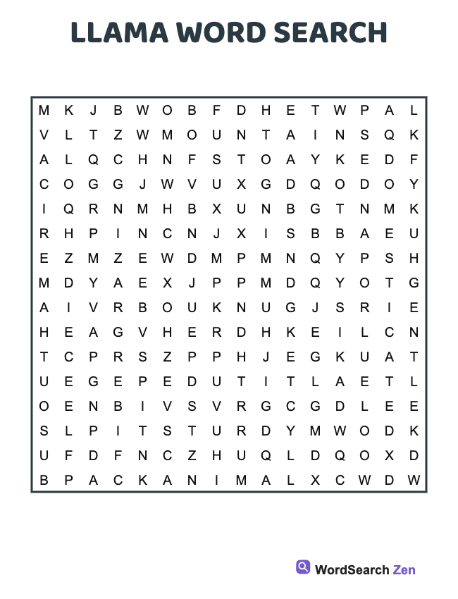 Llama Word Search