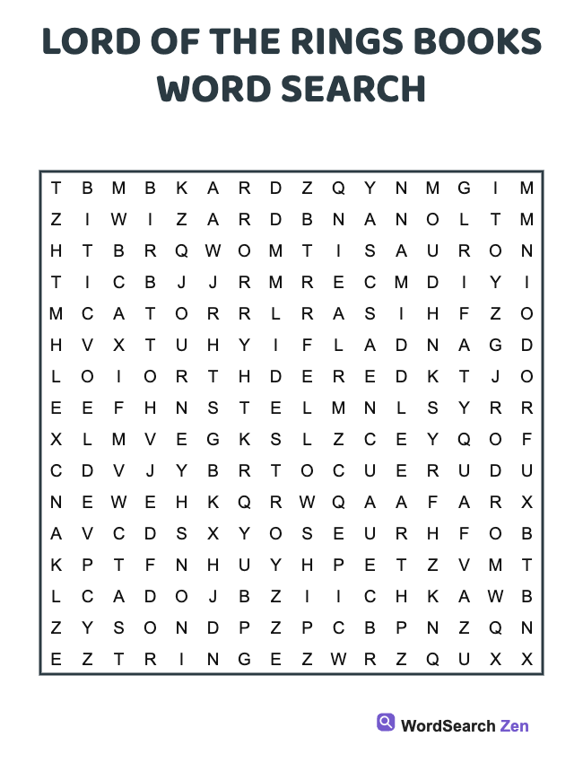 Lord Of The Rings Books Word Search