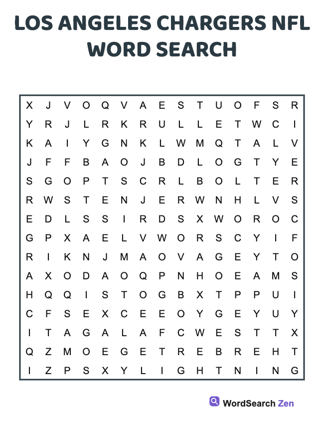 Los Angeles Chargers NFL Word Search