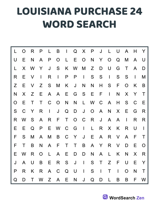 Louisiana Purchase 24 Word Search