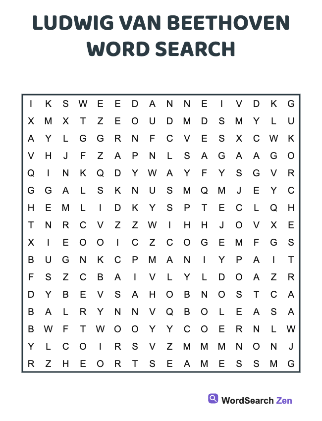 Ludwig Van Beethoven Word Search