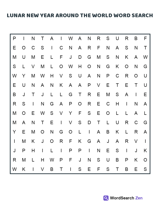 Lunar New Year Around The World Word Search