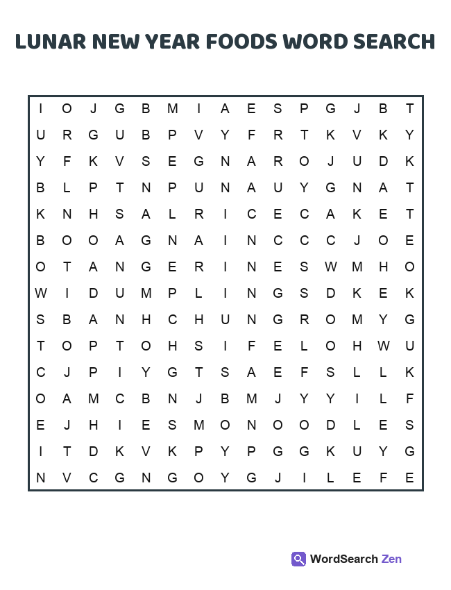 Lunar New Year Foods Word Search