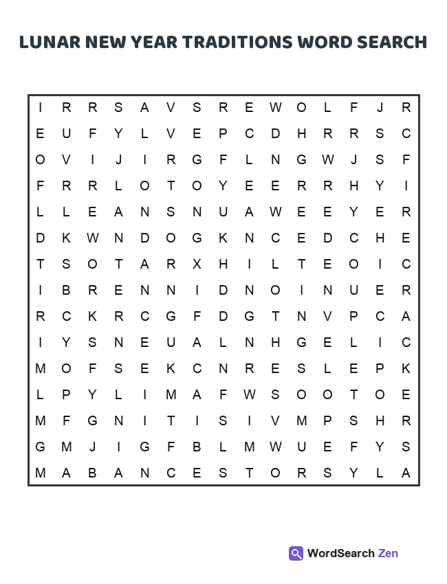 Lunar New Year Traditions Word Search