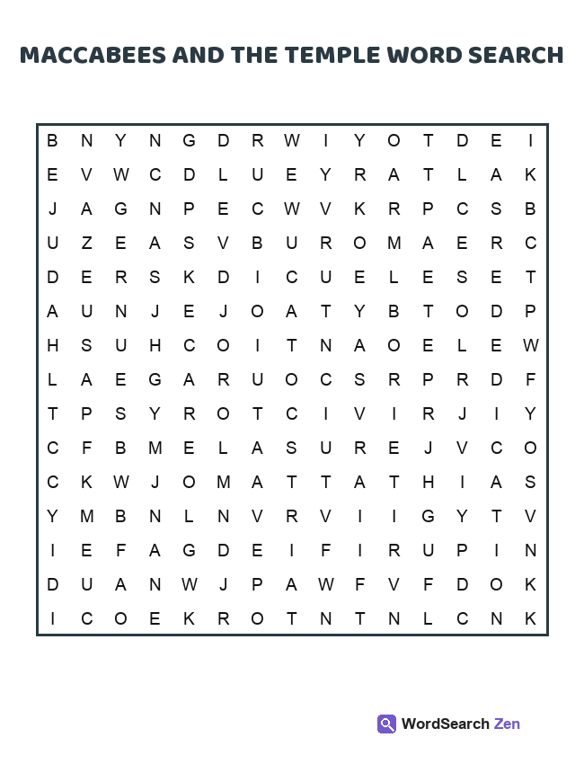 Maccabees And The Temple Word Search printable puzzle sheet