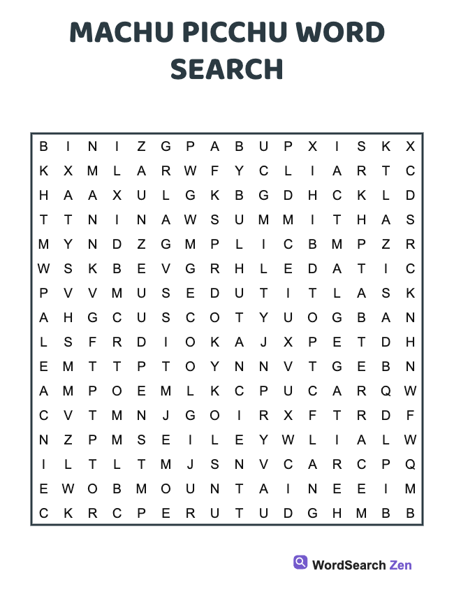 Machu Picchu Word Search