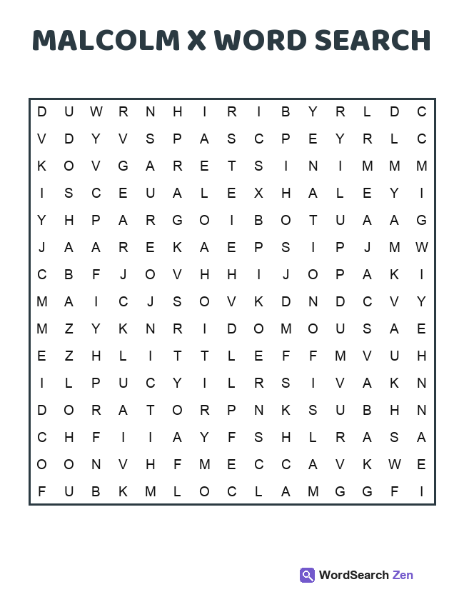 Malcolm X Word Search printable puzzle sheet