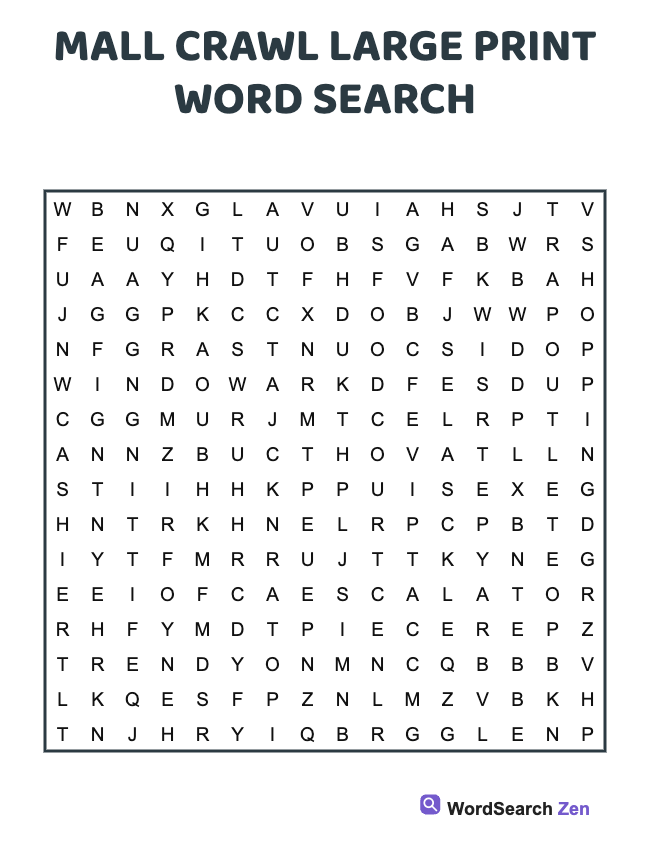 Mall Crawl Large Print Word Search