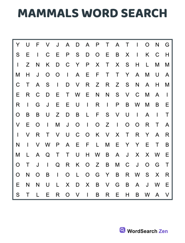Mammals Word Search