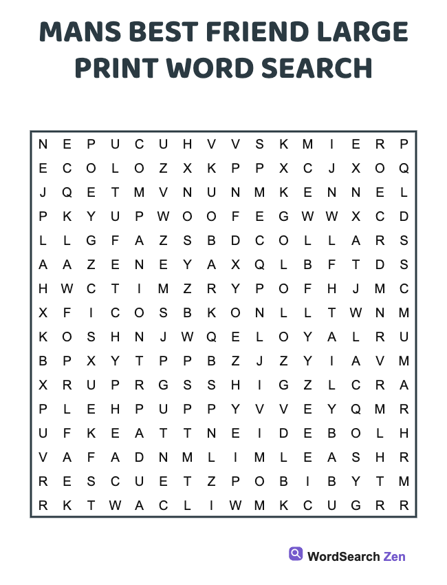 Mans Best Friend Large Print Word Search